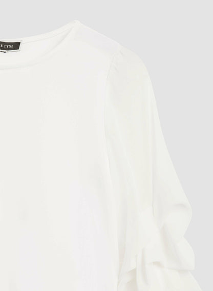 Women Ruffle Sleeve Asymmetric Tunic Ivory | Melanie Lyne