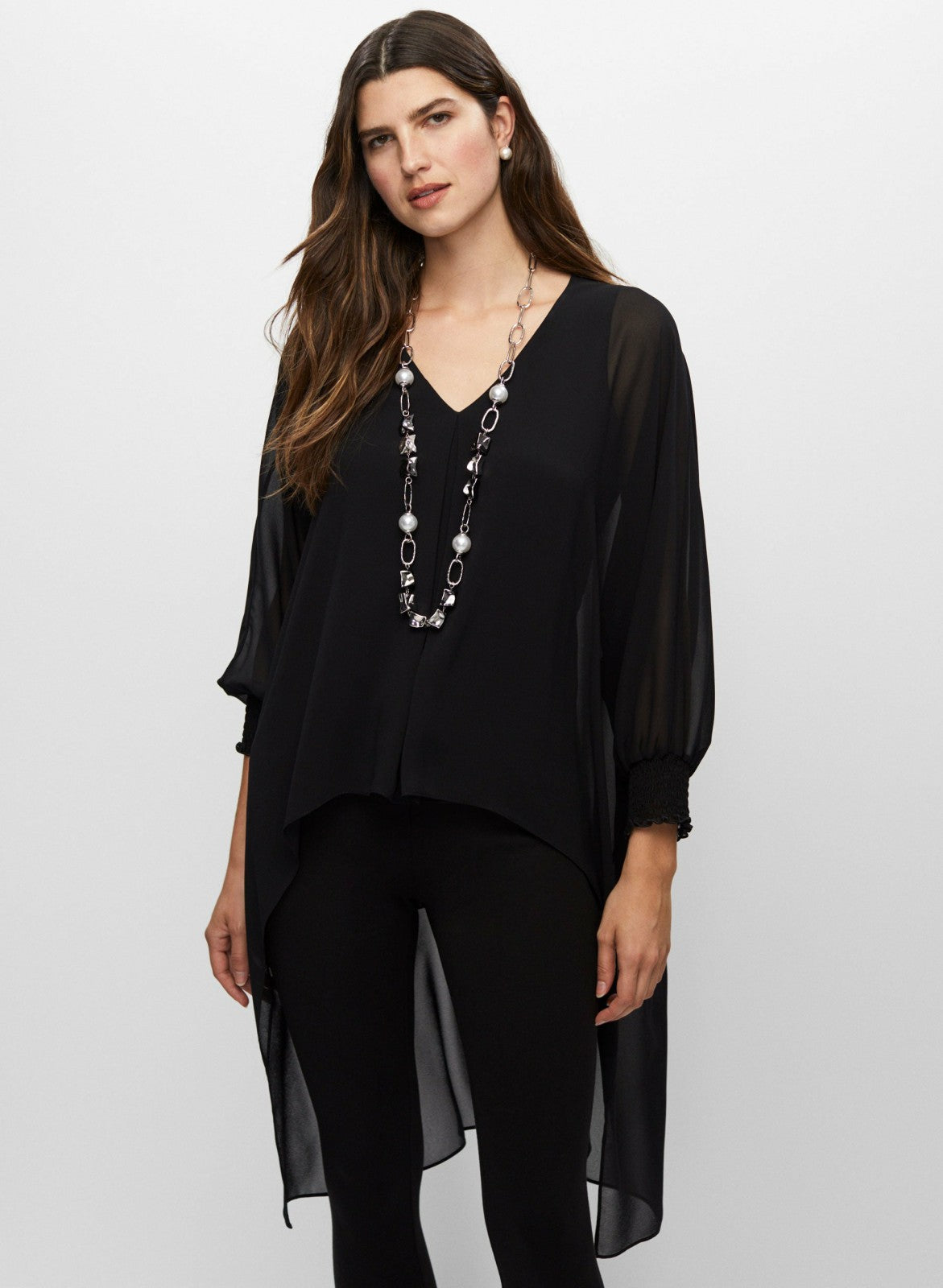Women High-Low Chiffon Tunic Black | Melanie Lyne