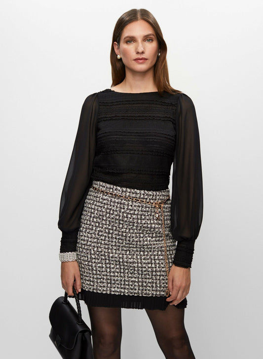 Women Ruffle Lace Long Sleeve Top Black | Melanie Lyne