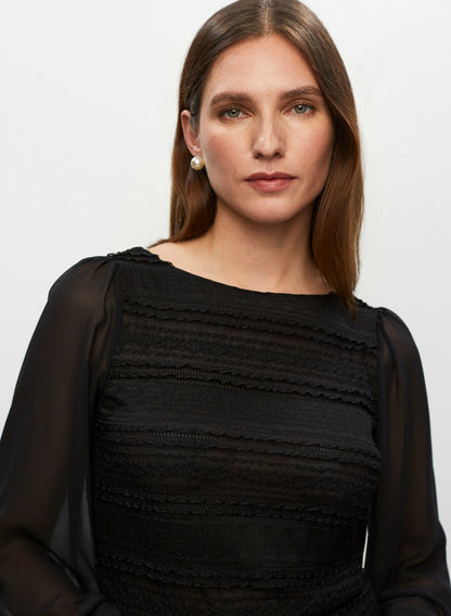 Women Ruffle Lace Long Sleeve Top Black | Melanie Lyne
