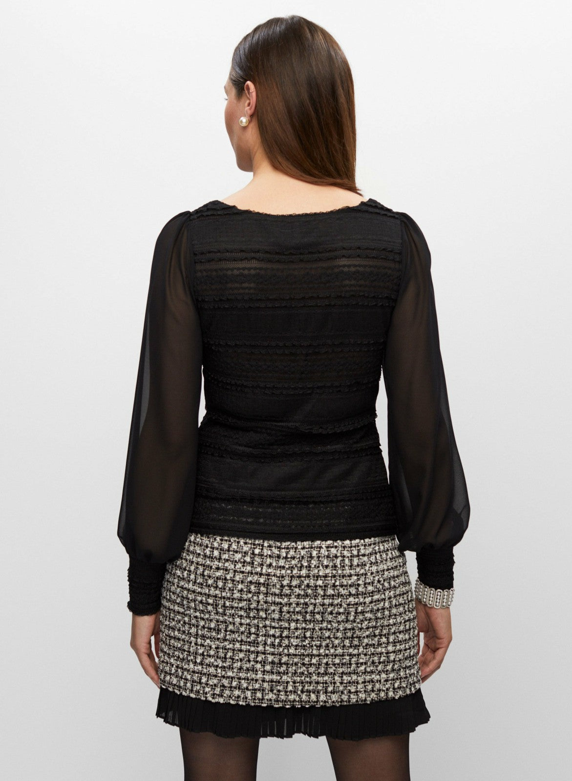 Women Ruffle Lace Long Sleeve Top Black | Melanie Lyne