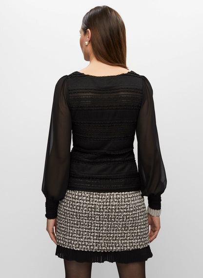 Women Ruffle Lace Long Sleeve Top Black | Melanie Lyne