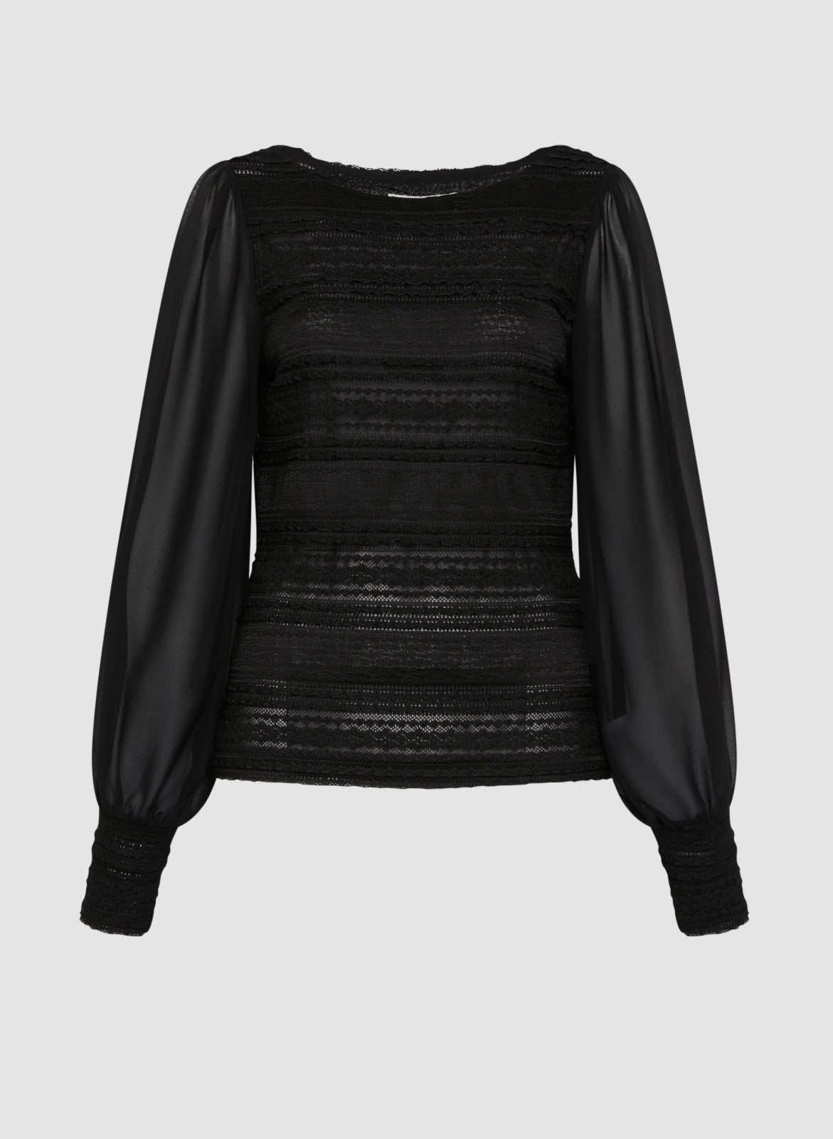 Women Ruffle Lace Long Sleeve Top Black | Melanie Lyne