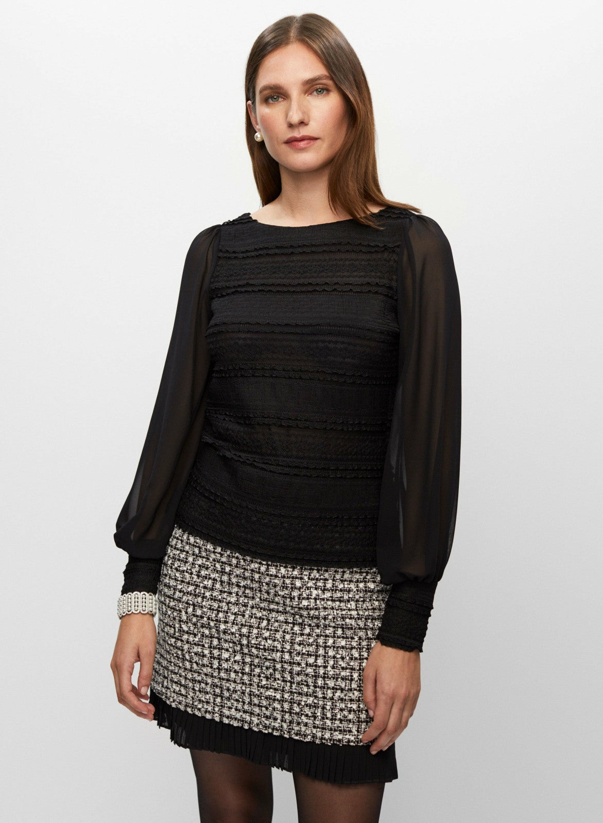 Women Ruffle Lace Long Sleeve Top Black | Melanie Lyne