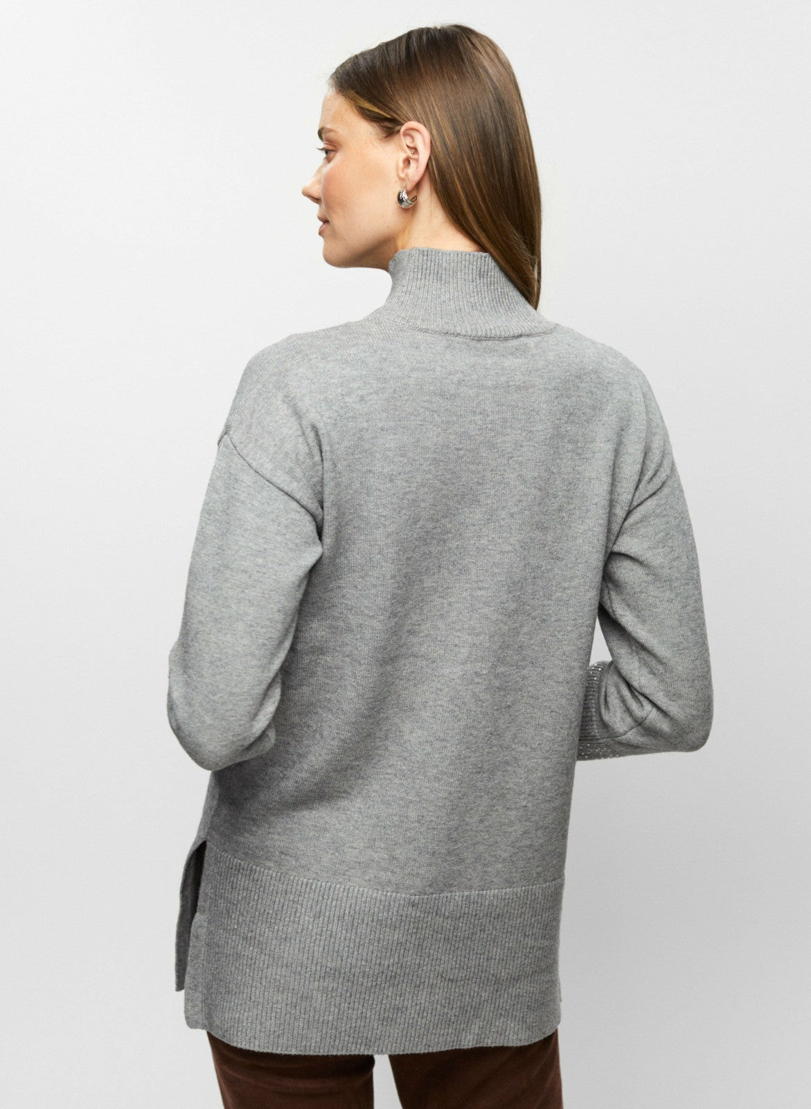 Women Rhinestone Cuff Tunic Sweater Silver Mist Mix | Melanie Lyne