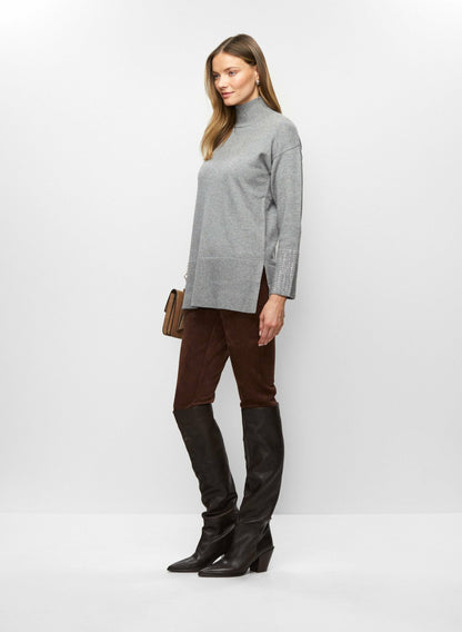 Women Rhinestone Cuff Tunic Sweater Silver Mist Mix | Melanie Lyne