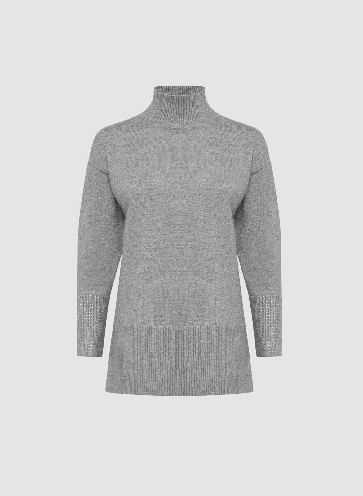 Women Rhinestone Cuff Tunic Sweater Silver Mist Mix | Melanie Lyne