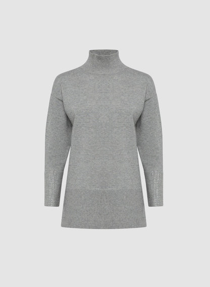 Women Rhinestone Cuff Tunic Sweater Silver Mist Mix | Melanie Lyne