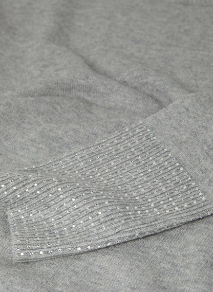 Women Rhinestone Cuff Tunic Sweater Silver Mist Mix | Melanie Lyne