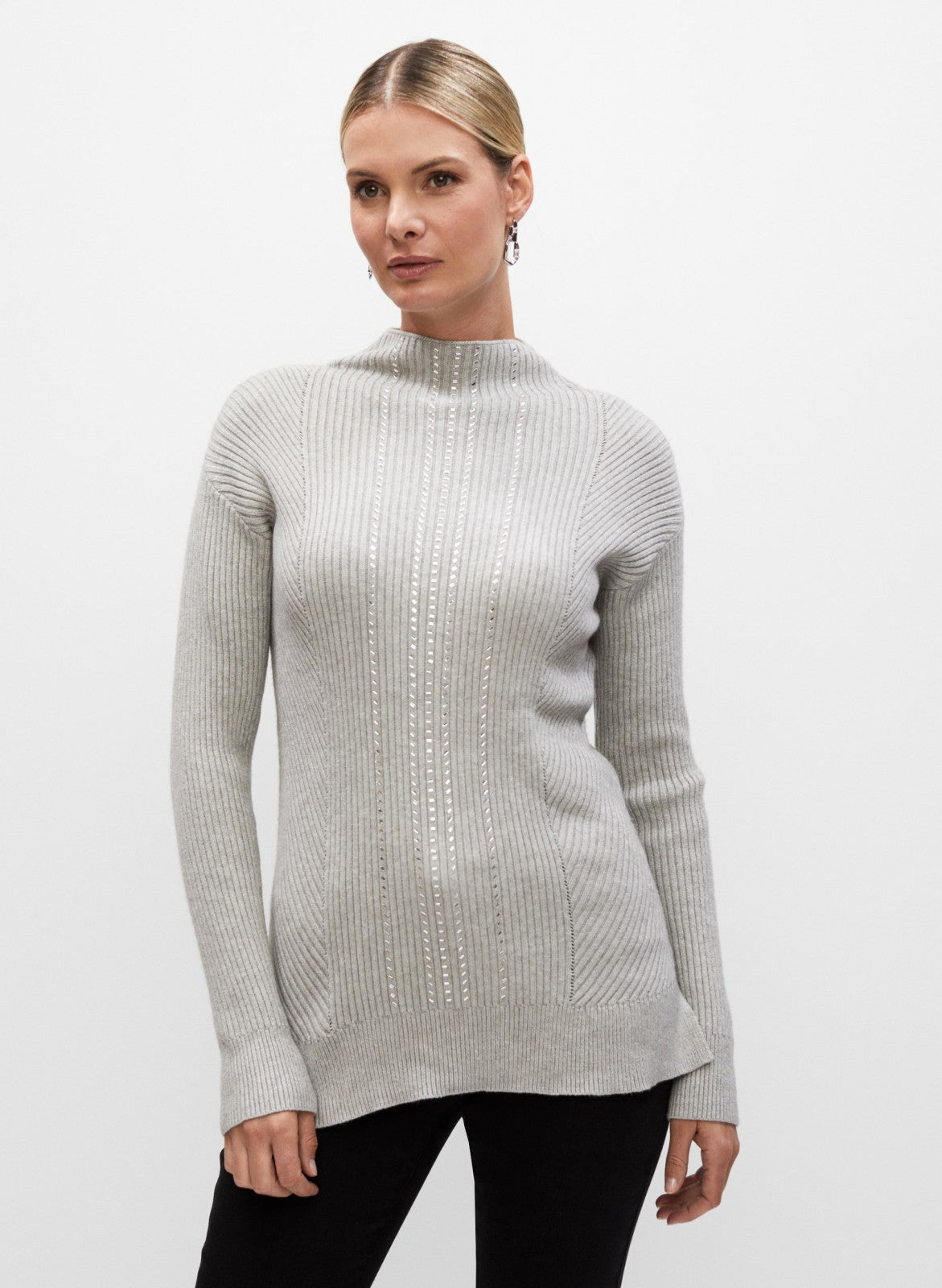 Women Bead Detail Sweater Silver Mist Mix | Melanie Lyne