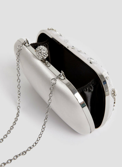 Women Crystal Insert Clutch Silver | Melanie Lyne