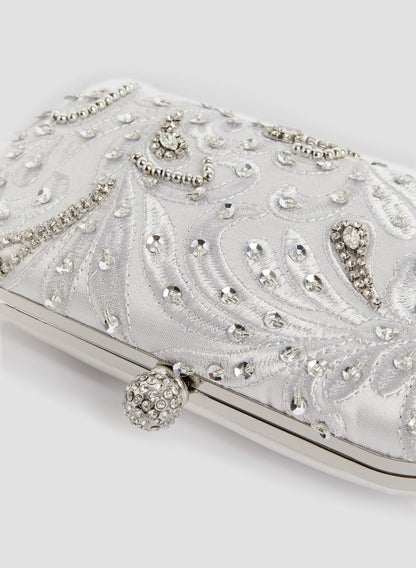 Women Crystal Insert Clutch Silver | Melanie Lyne