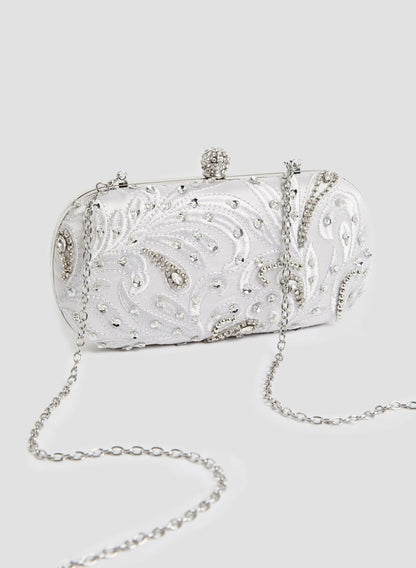 Women Crystal Insert Clutch Silver | Melanie Lyne