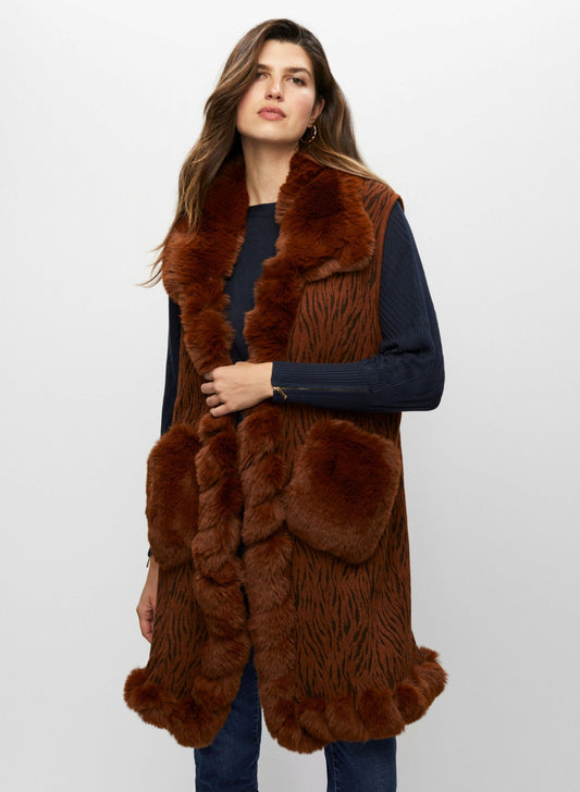 Women Sleeveless Faux Fur Poncho Brown | Melanie Lyne