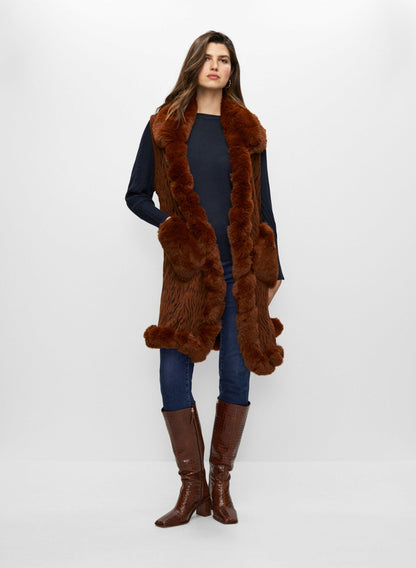 Women Sleeveless Faux Fur Poncho Brown | Melanie Lyne