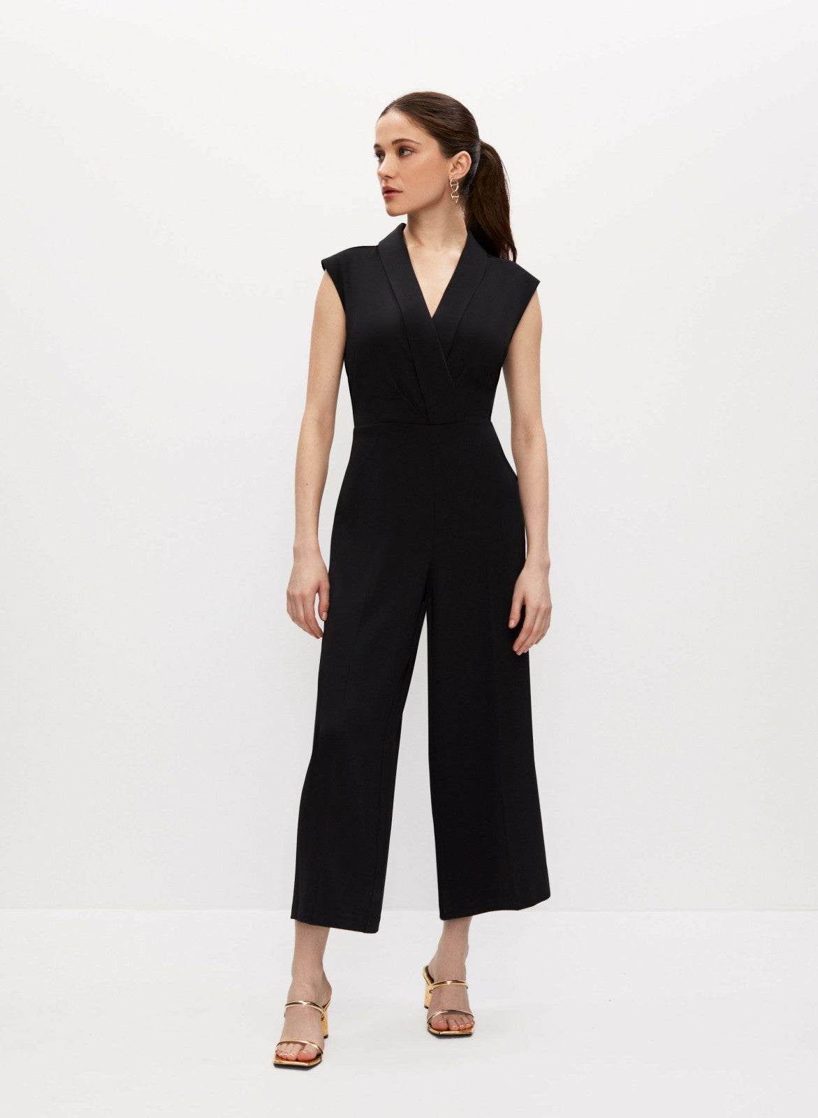 Women Cap Sleeve Wide Leg Jumpsuit Black | Melanie Lyne