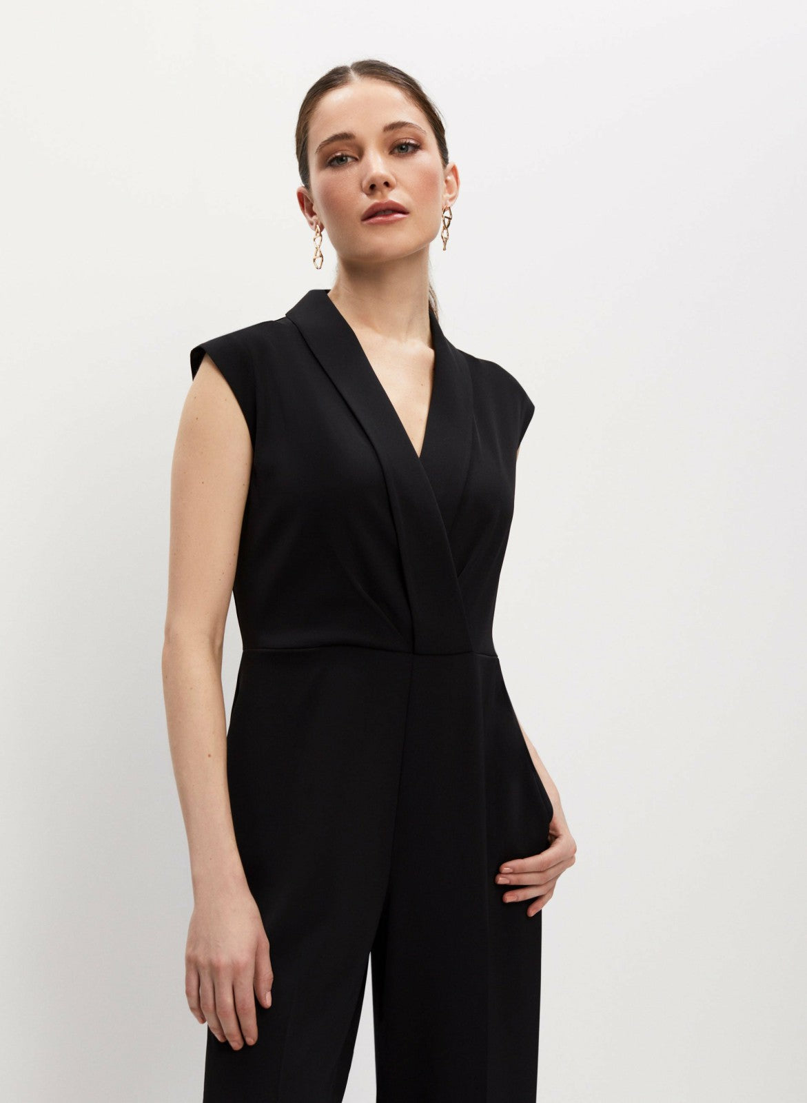 Women Cap Sleeve Wide Leg Jumpsuit Black | Melanie Lyne