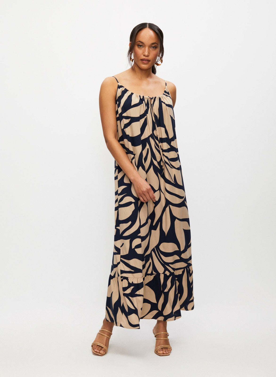 Women Tonal Leaf Print Maxi Dress Blue Pattern | Melanie Lyne