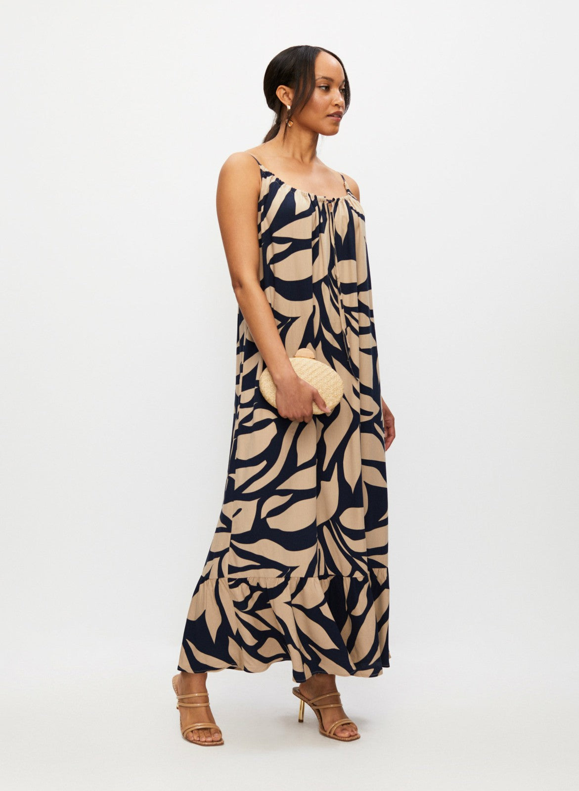 Women Tonal Leaf Print Maxi Dress Blue Pattern | Melanie Lyne