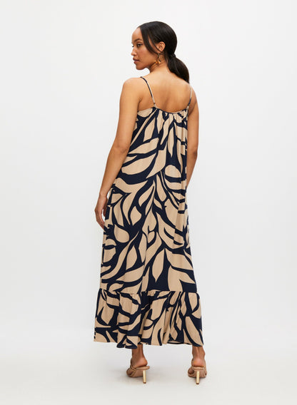 Women Tonal Leaf Print Maxi Dress Blue Pattern | Melanie Lyne