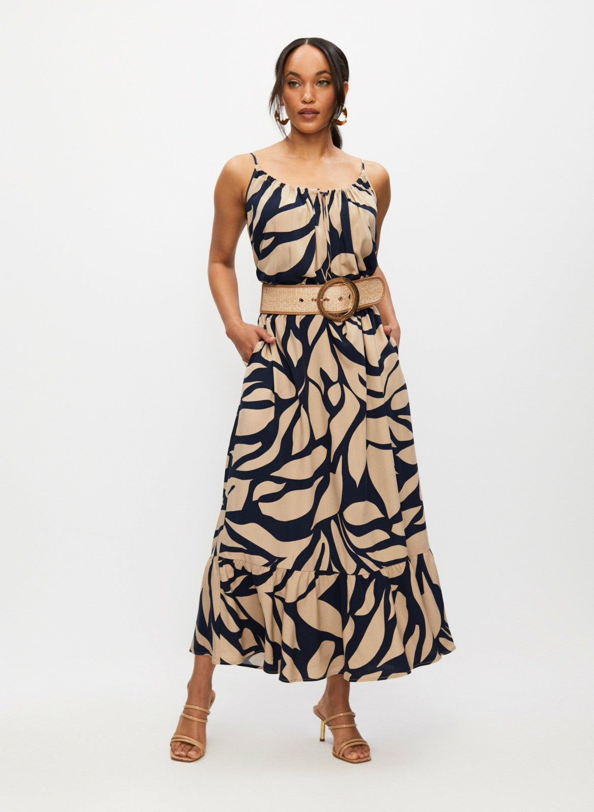 Women Tonal Leaf Print Maxi Dress Blue Pattern | Melanie Lyne