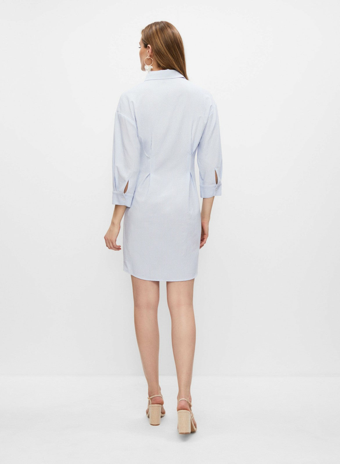 Women Pin Stripe Shirt Dress White Pattern | Melanie Lyne