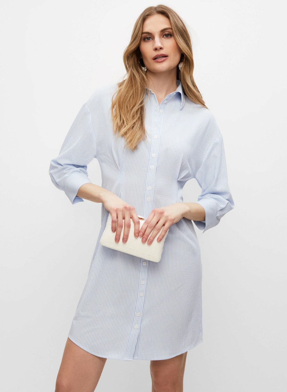Women Pin Stripe Shirt Dress White Pattern | Melanie Lyne