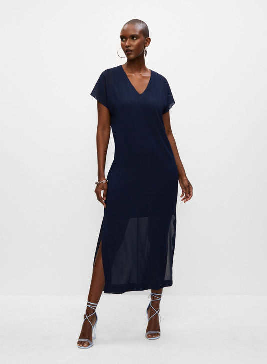 Women Long V-Neck Dress Peacock Blue | Melanie Lyne