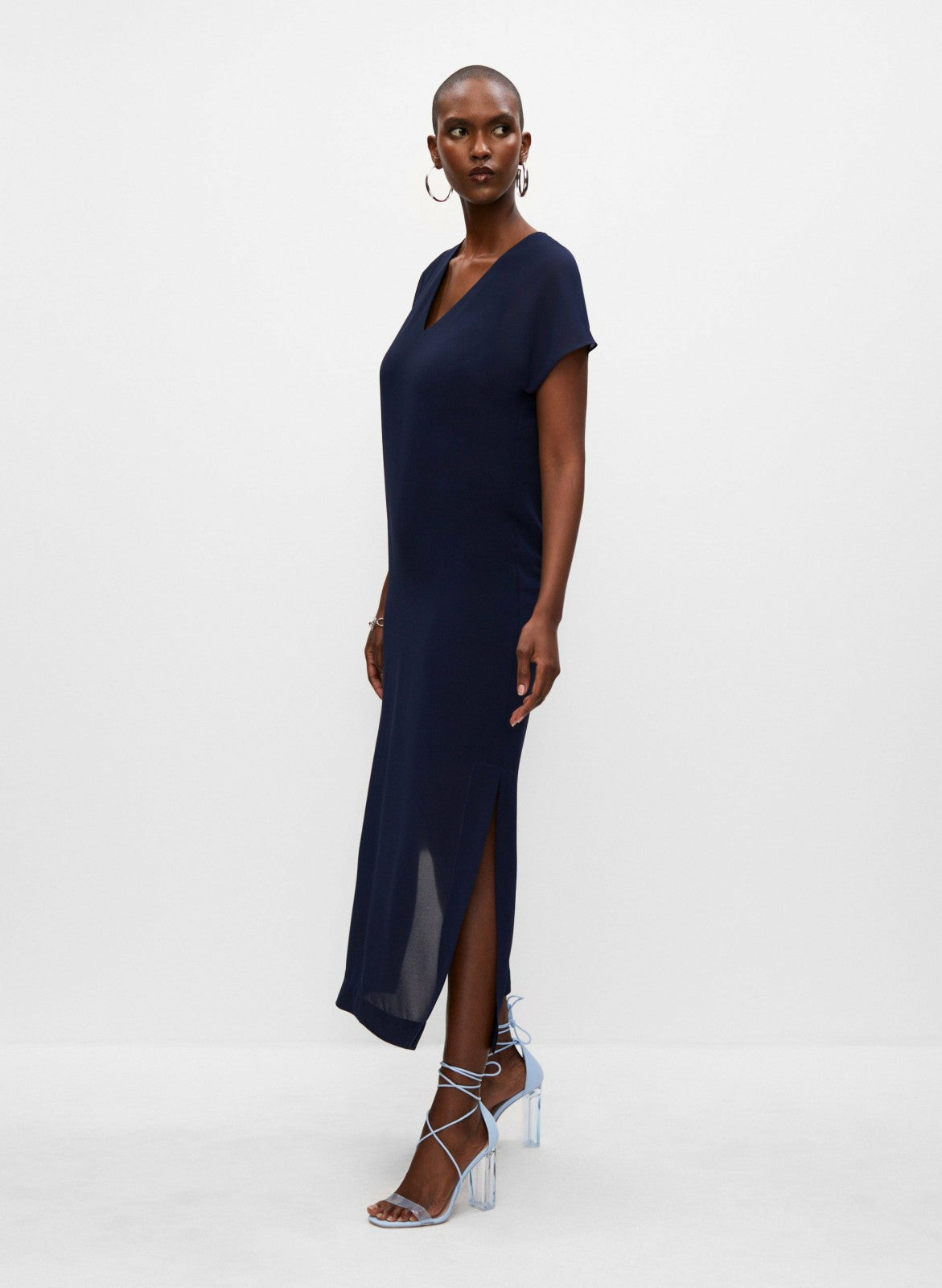 Women Long V-Neck Dress Peacock Blue | Melanie Lyne
