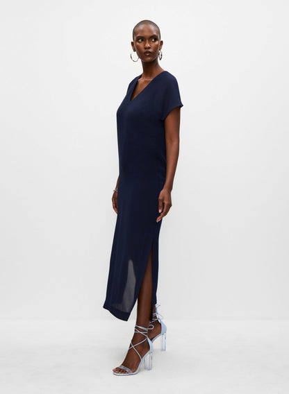 Women Long V-Neck Dress Peacock Blue | Melanie Lyne