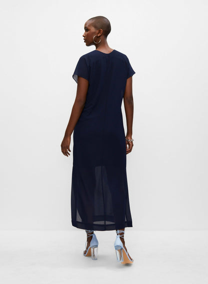 Women Long V-Neck Dress Peacock Blue | Melanie Lyne