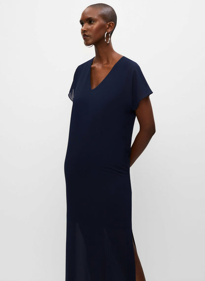 Women Long V-Neck Dress Peacock Blue | Melanie Lyne