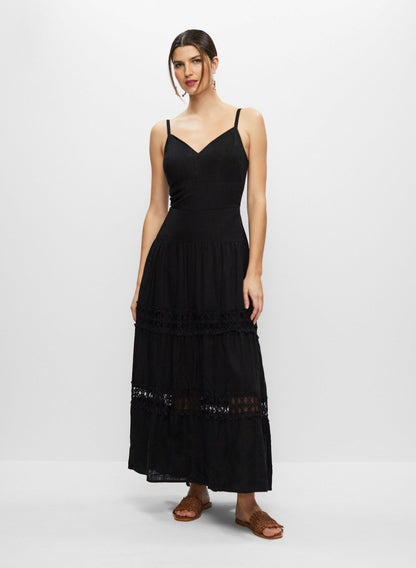 Women Lace Detail Tiered Maxi Dress Black | Melanie Lyne