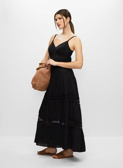 Women Lace Detail Tiered Maxi Dress Black | Melanie Lyne