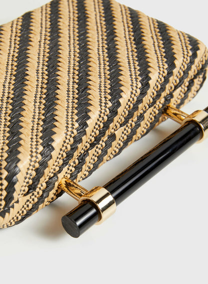 Women Stripe Motif Straw Clutch Black Pattern | Melanie Lyne