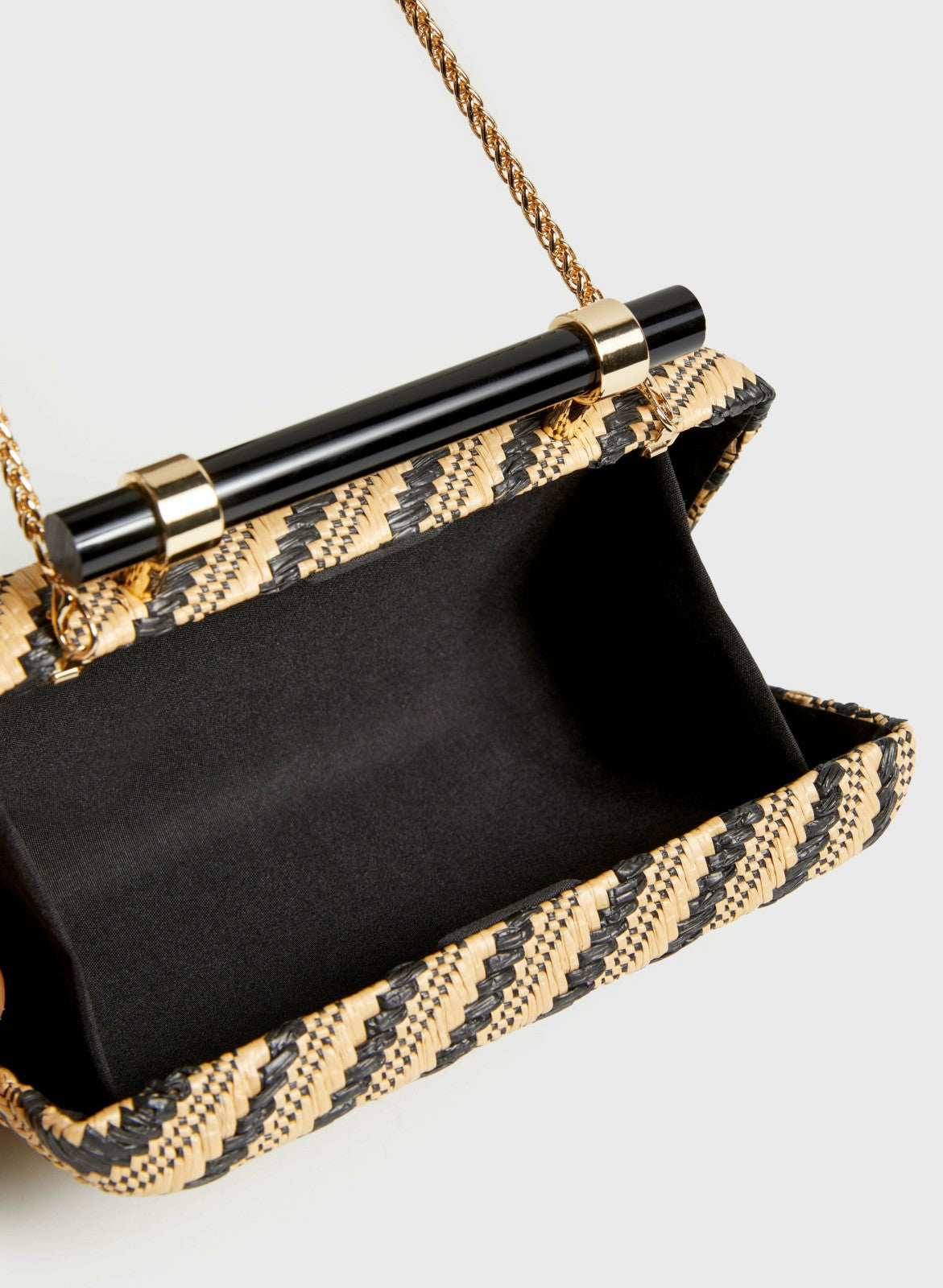 Women Stripe Motif Straw Clutch Black Pattern | Melanie Lyne