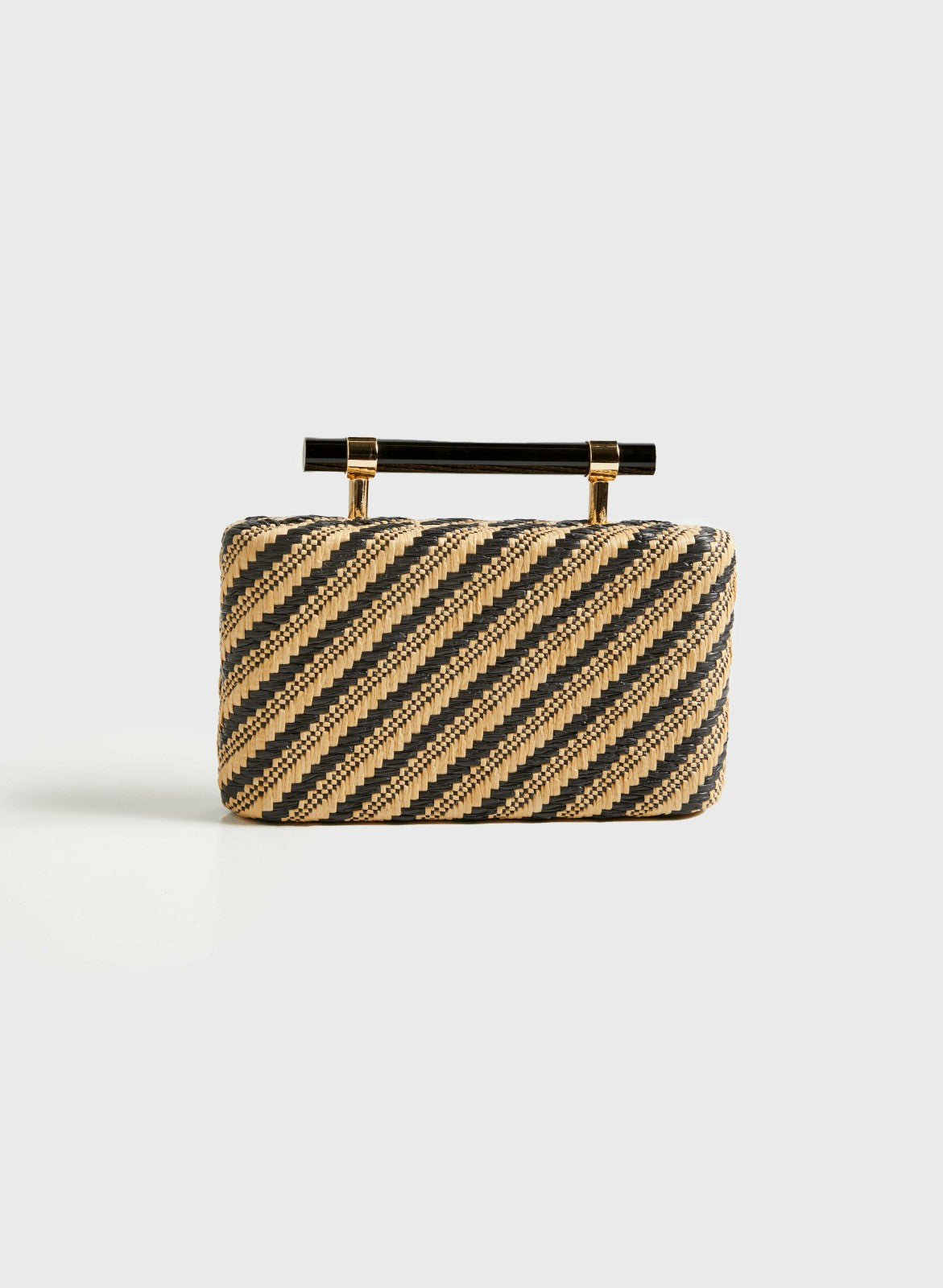 Women Stripe Motif Straw Clutch Black Pattern | Melanie Lyne