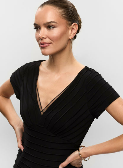 Women Adrianna Papell - Short Sleeve Striped Dress Black | Melanie Lyne