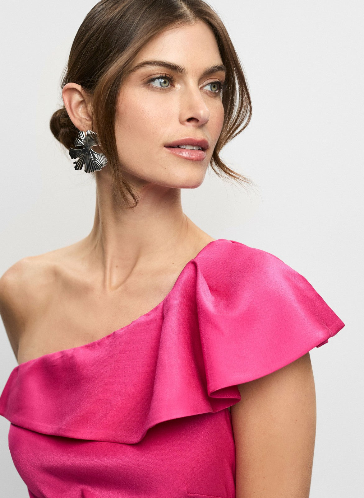 Women Satin One-Shoulder Dress Luminous Pink | Melanie Lyne
