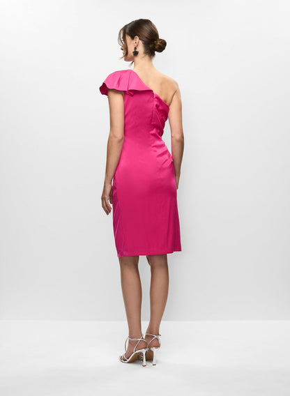 Women Satin One-Shoulder Dress Luminous Pink | Melanie Lyne