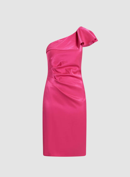 Women Satin One-Shoulder Dress Luminous Pink | Melanie Lyne