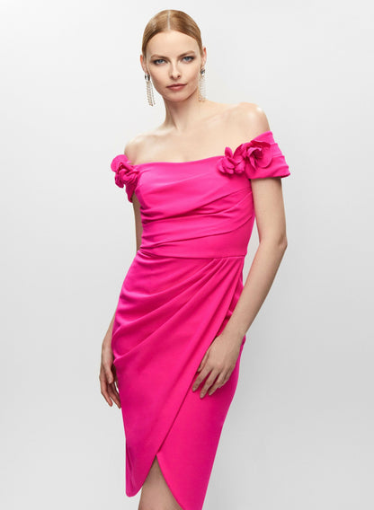 Women Bardot Neck Floral Detail Dress Multicolour | Melanie Lyne