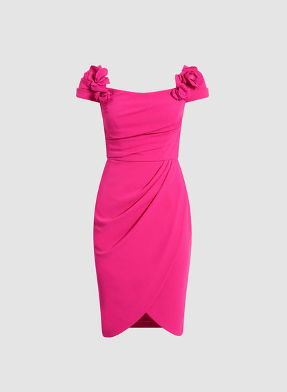 Women Bardot Neck Floral Detail Dress Multicolour | Melanie Lyne