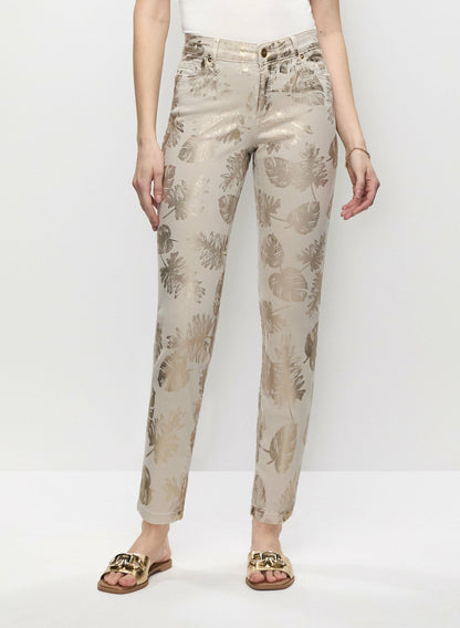 Women Foil Leaf Print 7/8 Jeans Stone | Melanie Lyne
