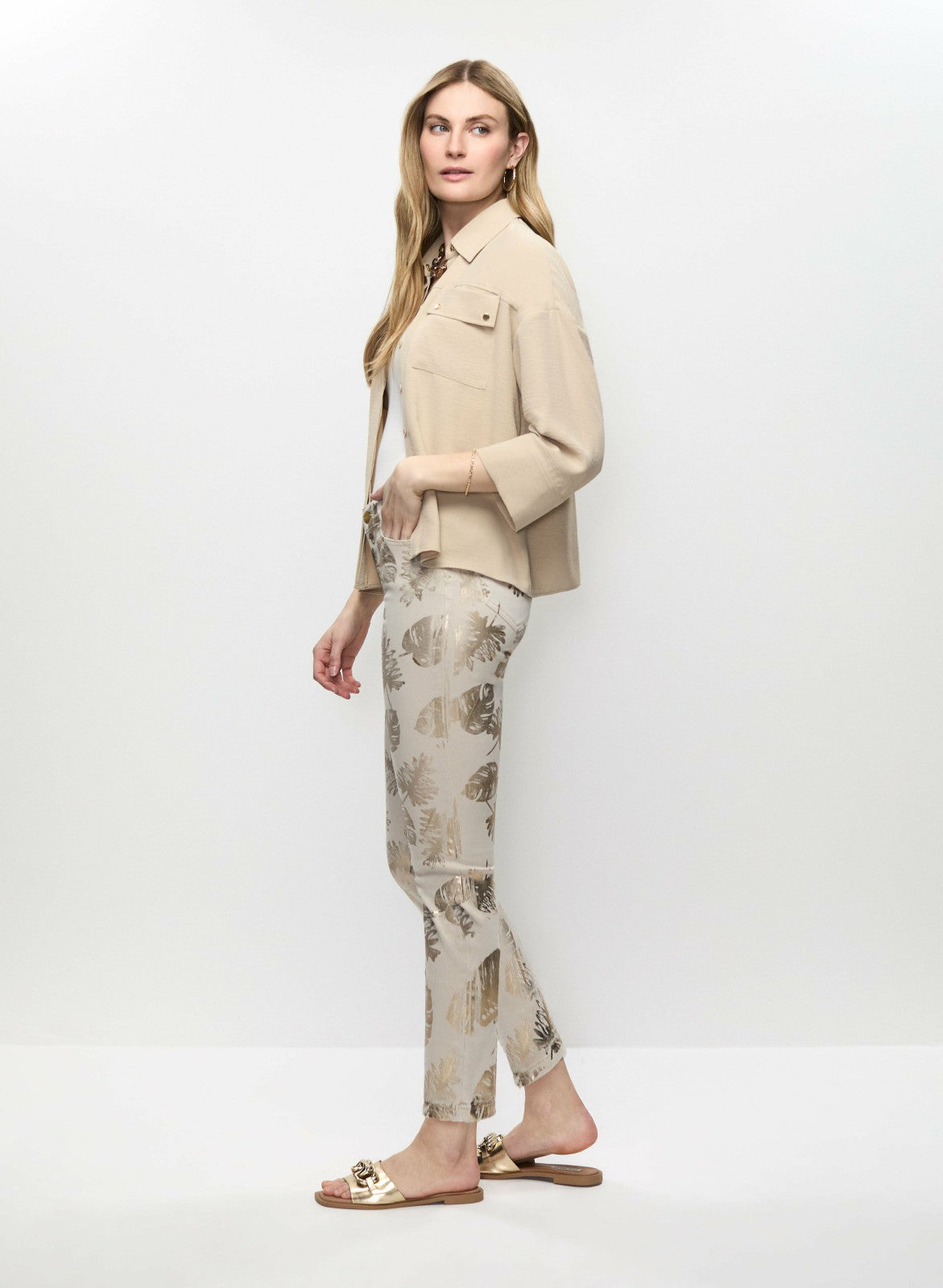 Women Foil Leaf Print 7/8 Jeans Stone | Melanie Lyne
