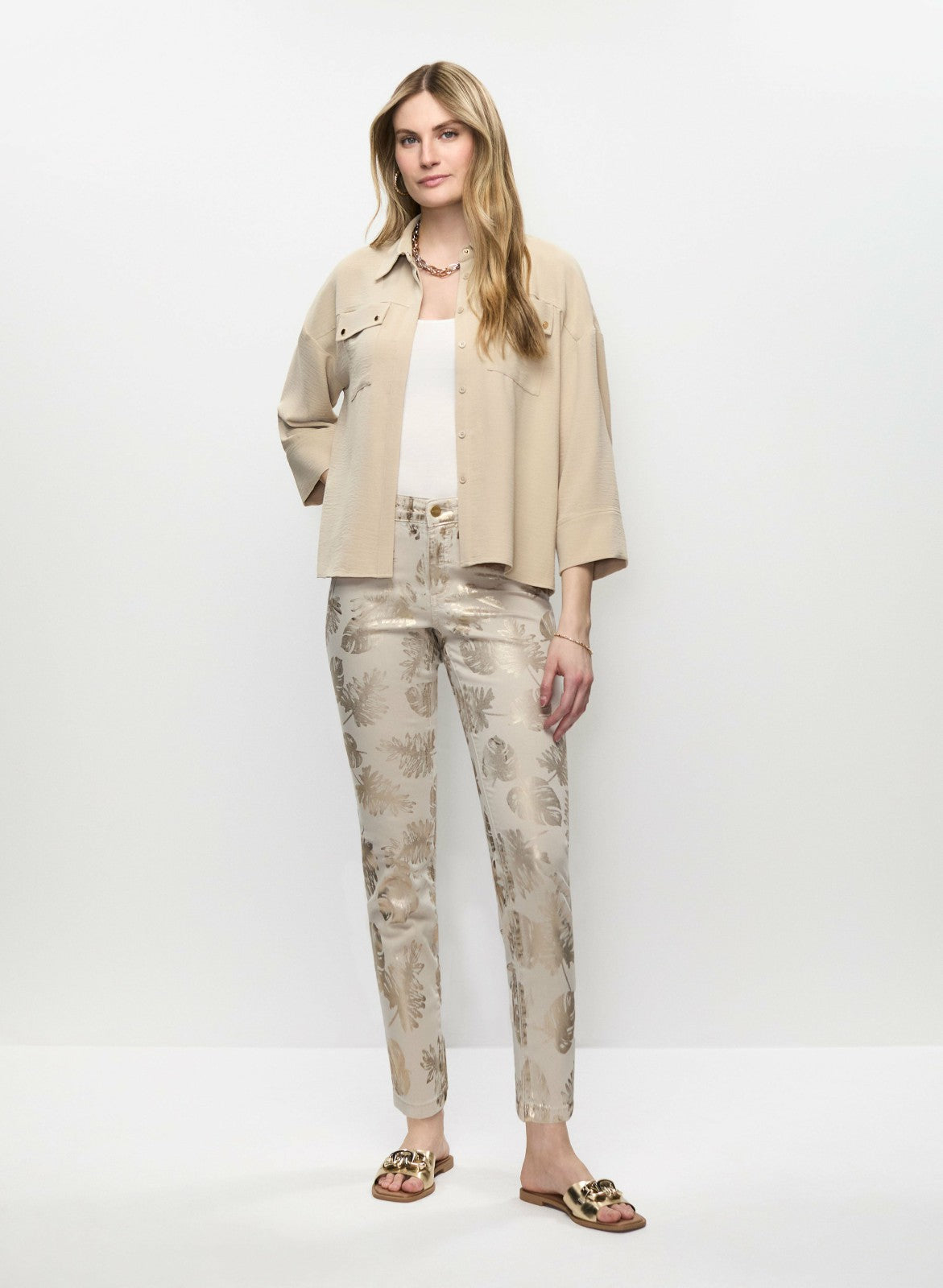 Women Foil Leaf Print 7/8 Jeans Stone | Melanie Lyne