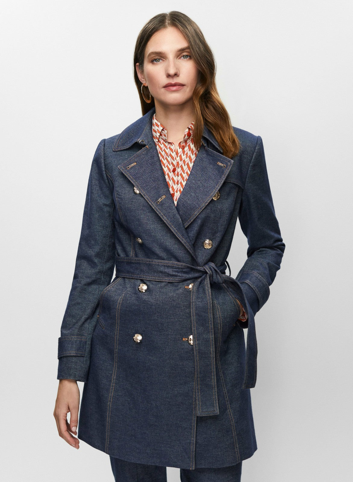Women Double-Breasted Denim Trench Coat Medium Blue | Melanie Lyne