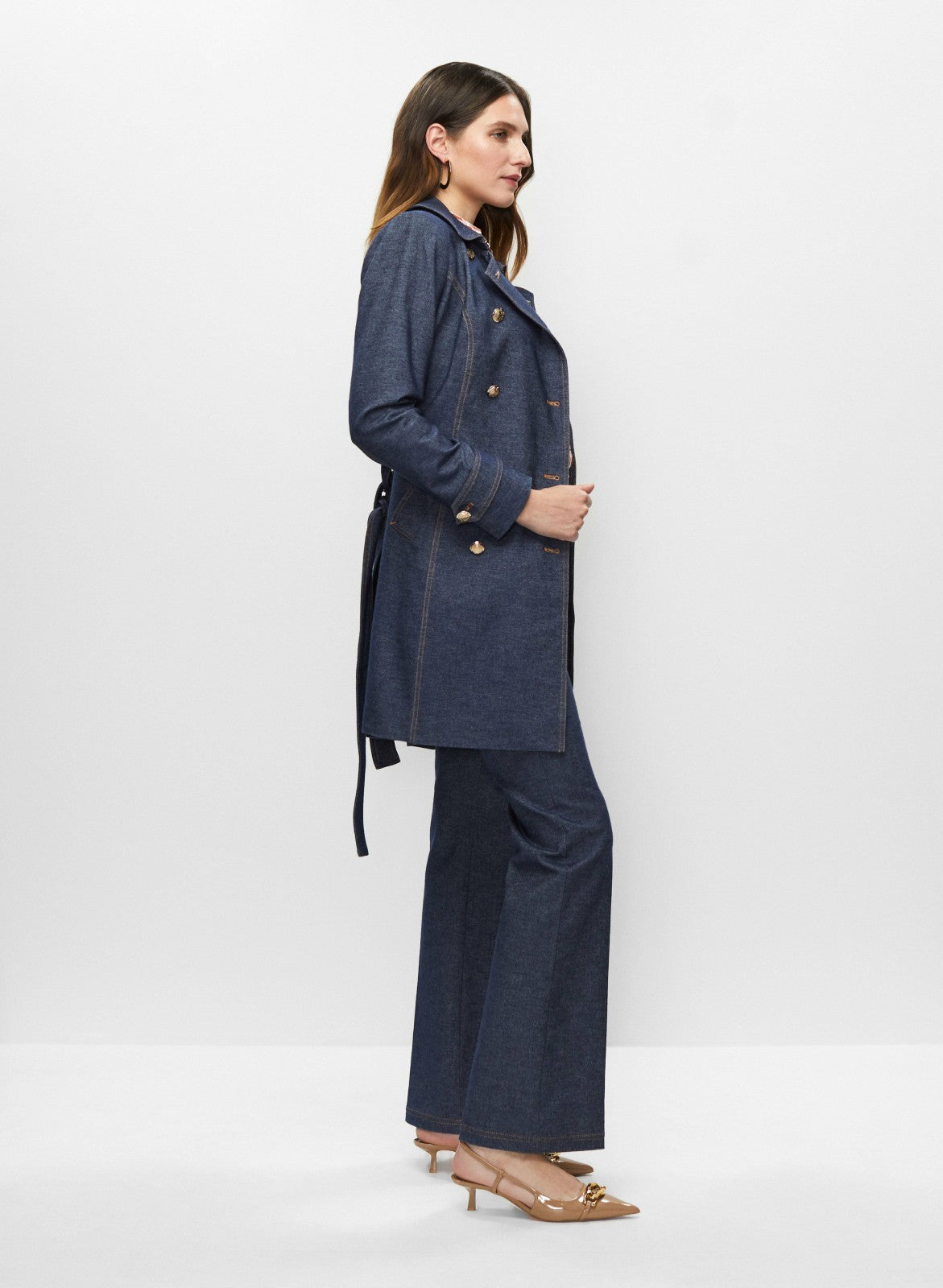 Women Double-Breasted Denim Trench Coat Medium Blue | Melanie Lyne