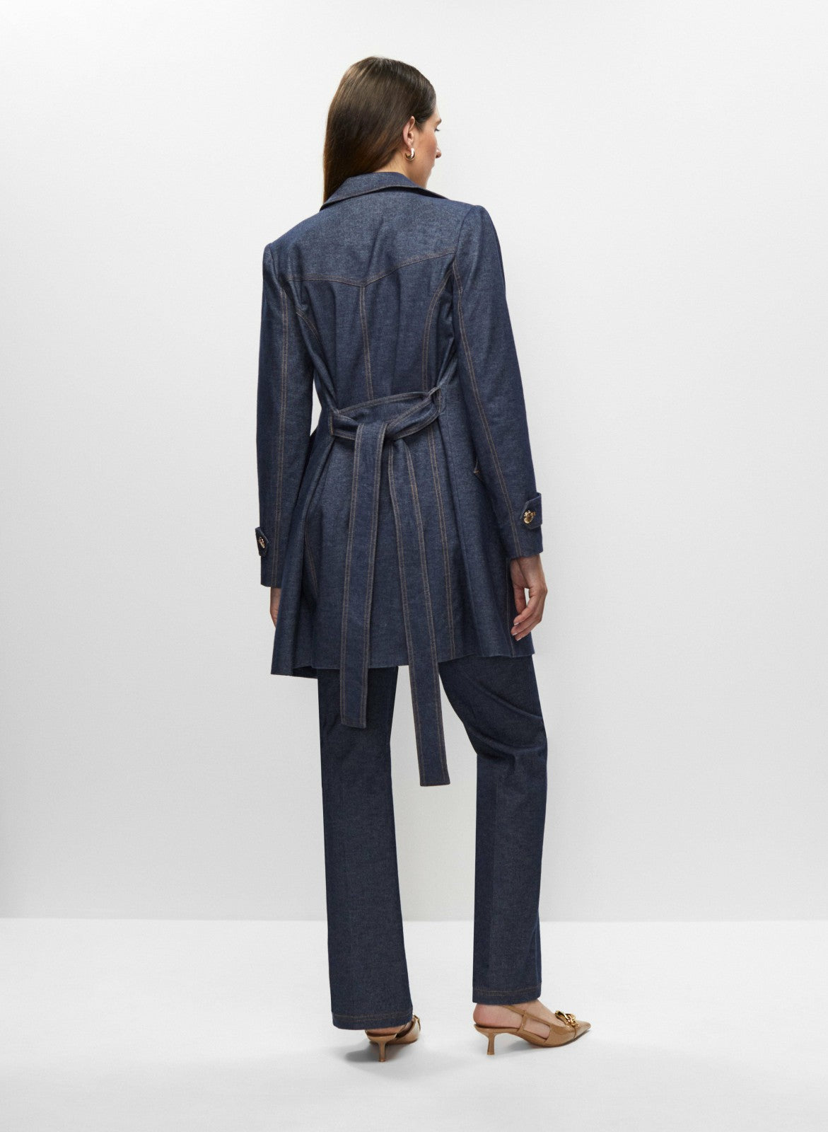 Women Double-Breasted Denim Trench Coat Medium Blue | Melanie Lyne