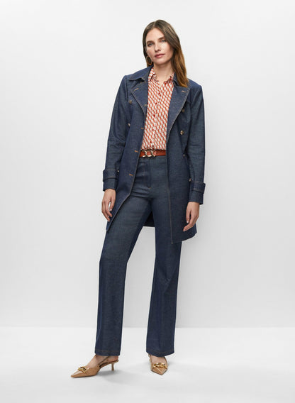 Women Double-Breasted Denim Trench Coat Medium Blue | Melanie Lyne